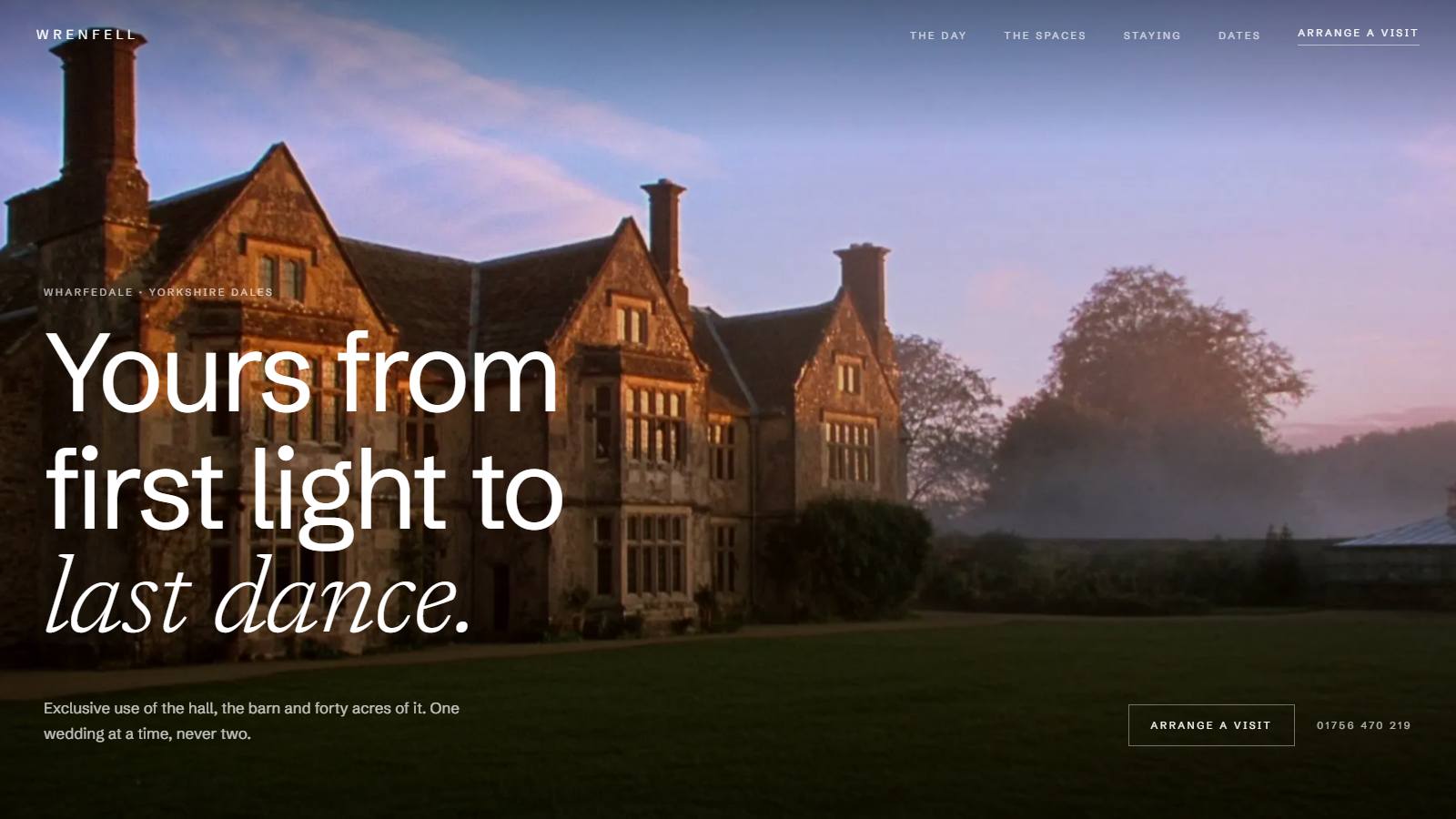 The Wrenfell Hall website, open at the home page